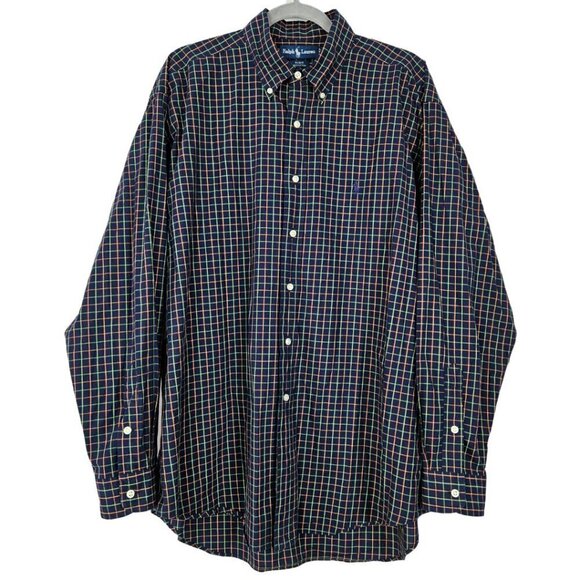 Ralph Lauren Other - Ralph Lauren Blake 100% Cotton Navy Blue Tattersall Plaid Button Down Shirt L
